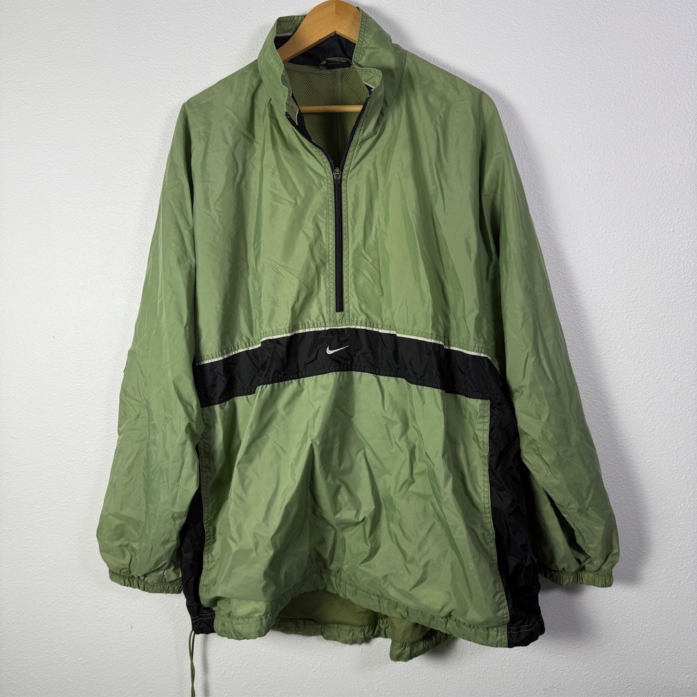 Y2K Nike Windbreaker Mens XL Green Vintage Half Zip Colorblock Spellout Jacket